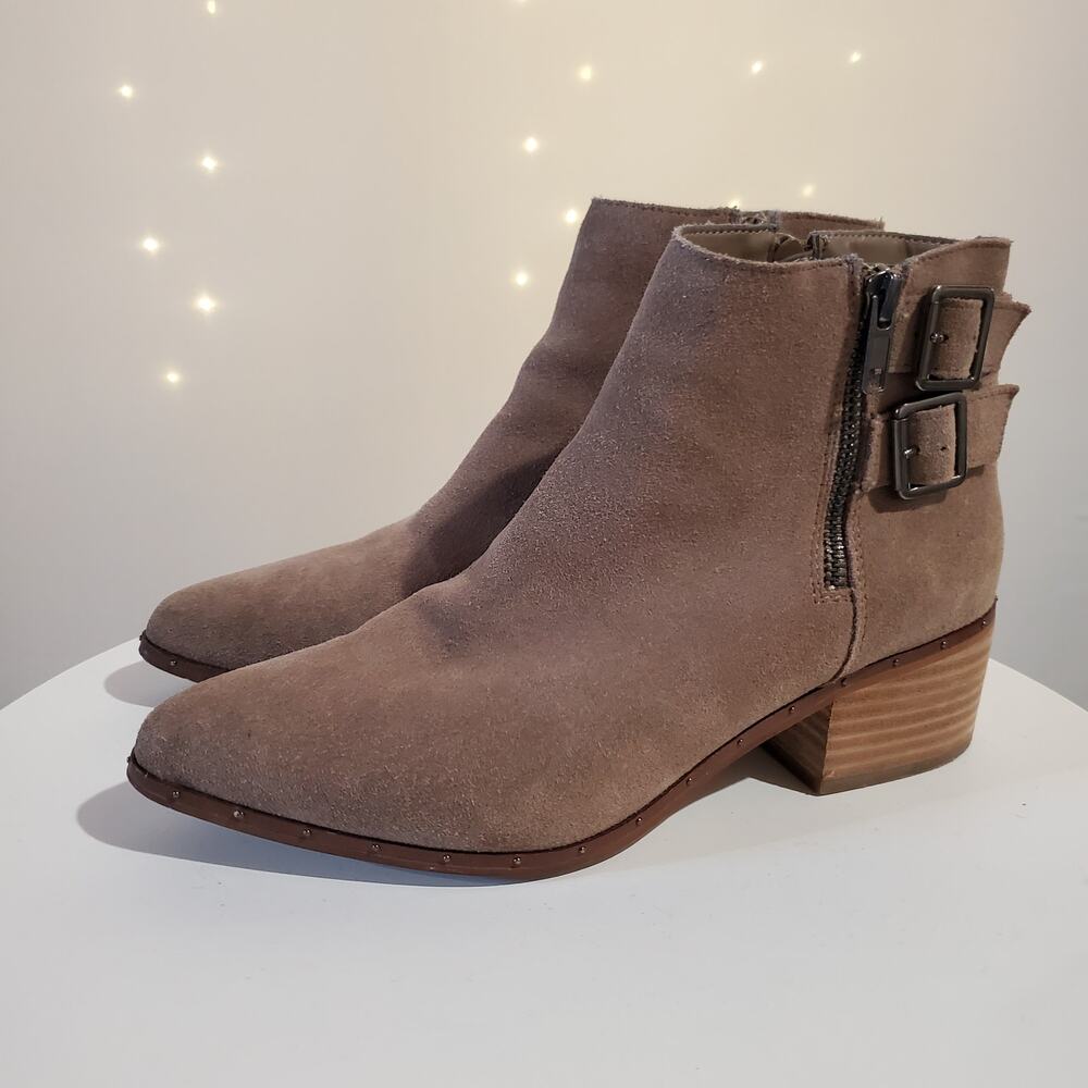 Bleecker & Bond Georgia Women's 8M Tan Suede Leather Buckle Almond Toe Booties